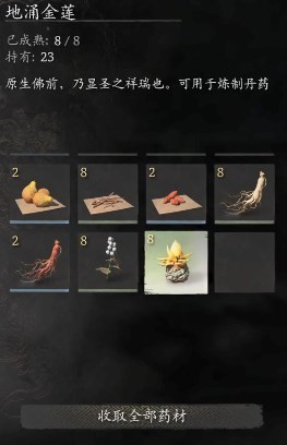 《黑神话：悟空》地涌金莲的炼制效果